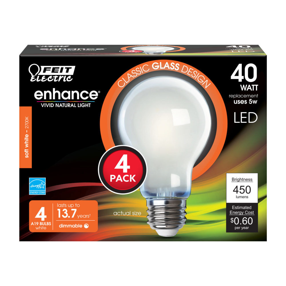 Feit Electric 40W A19 2700K Enhance Dimmable LED Bulb 4pk, large image number 2