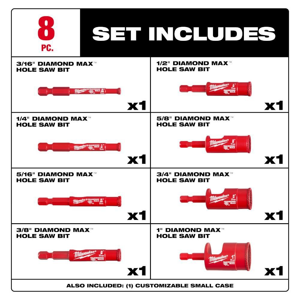 Milwaukee Diamond Max Hole Saw Bit Set, 8 Piece, large image number 2