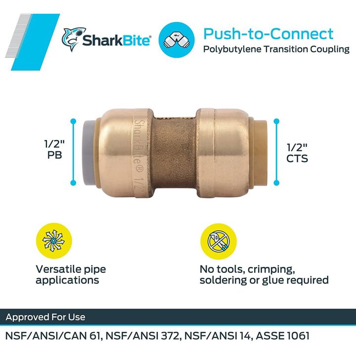 Sharkbite 1/2in PB x 1/2in CTS Transition Coupling, large image number 4