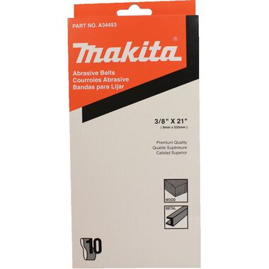 Makita 3/8in x 21in Abrasive Belt 60 Grit 10/pk, large image number 1