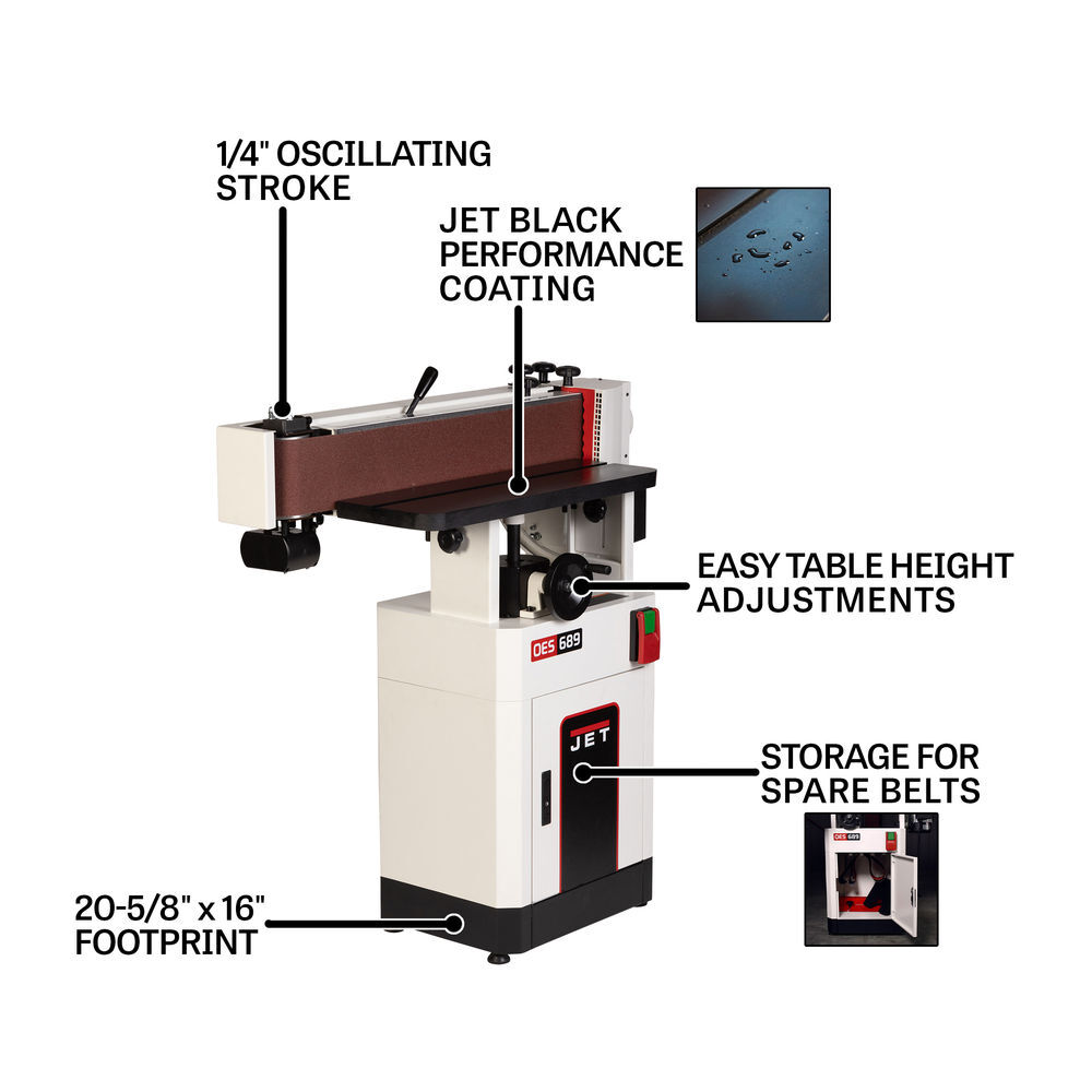 JET Black 6 Inch x 89 Inch Oscillating Belt Edge Sander, 1.75HP, 1PH, large image number 2