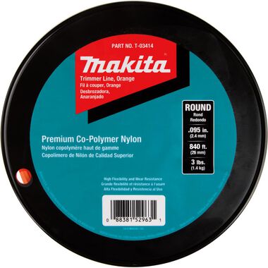Makita Round Trimmer Line 0.095 Orange 840 3 lbs., large image number 1