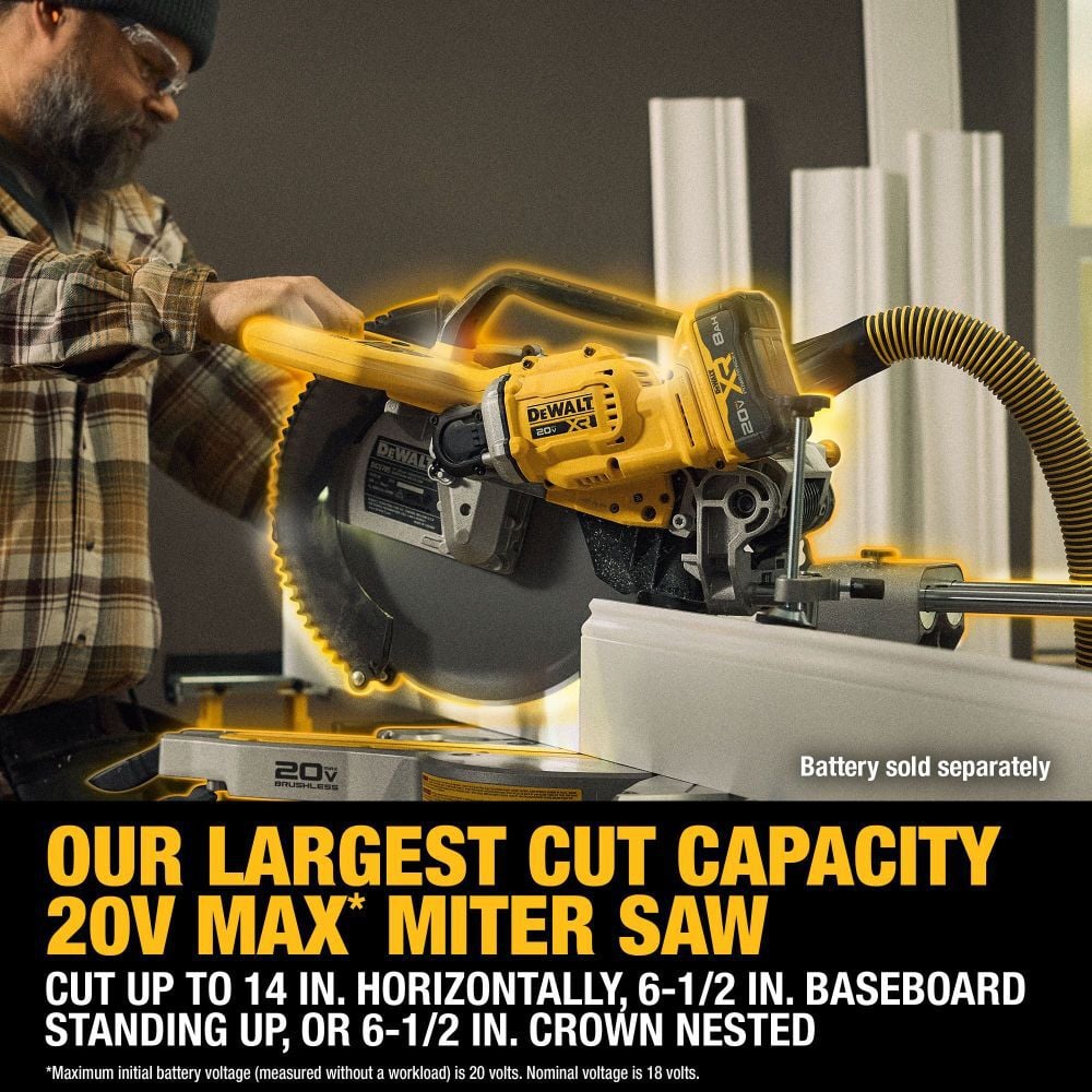 DEWALT 20V MAX XR Double Bevel Sliding 12 Inch Miter Saw with 8 Ah Battery Lithium-ion and Charger Kit, large image number 4