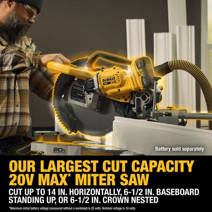 DEWALT 20V MAX XR Double Bevel Sliding 12 Inch Miter Saw with 8 Ah Battery Lithium-ion and Charger Kit, large image number 3
