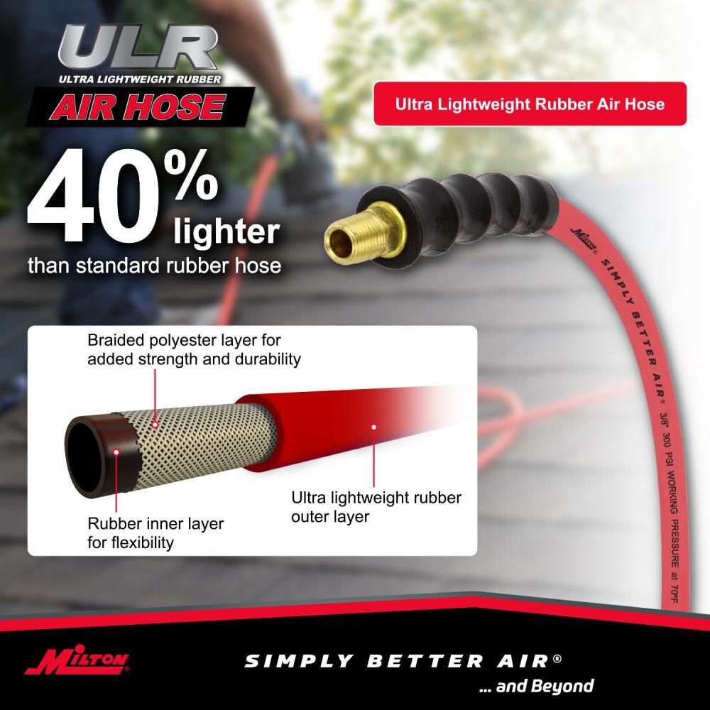 Milton 3/8 Inch ID x 50 Ft. Ultra Lightweight Rubber Hose with 1/4 Inch NPT Male Inlet Thread Ends, large image number 5