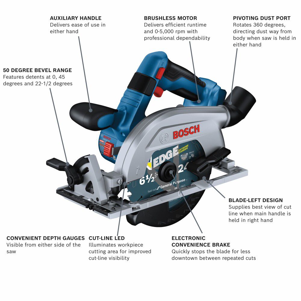 Bosch 18V 6 1/2in Circular Saw Blade Left (Bare Tool), large image number 2