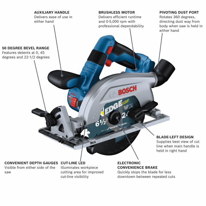 Bosch 18V 6 1/2in Circular Saw Blade Left (Bare Tool), large image number 1