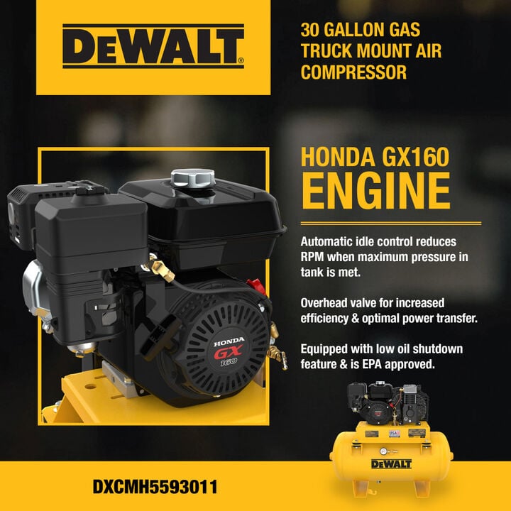 DEWALT 30 Gallon Single Stage Portable Gas Powered Truck Mount Air Compressor, large image number 7