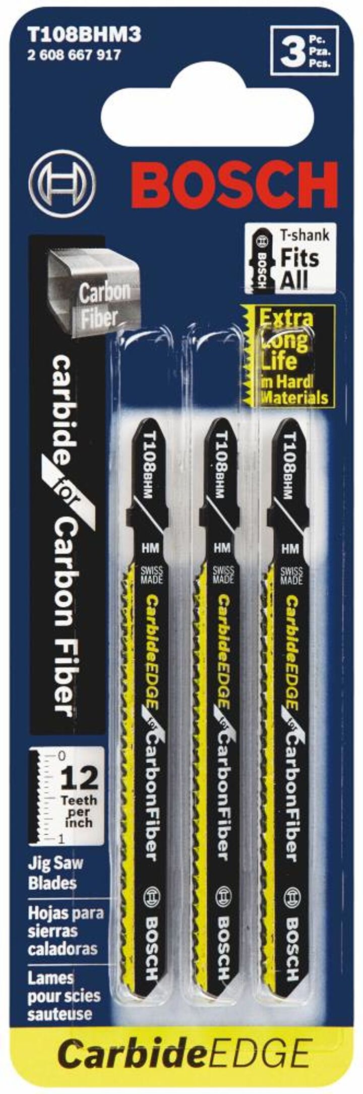 Bosch 3-5/8 Inch 12 TPI Carbide Edge for Carbon Fiber T-Shank Jig Saw Blades 3 Piece, large image number 3