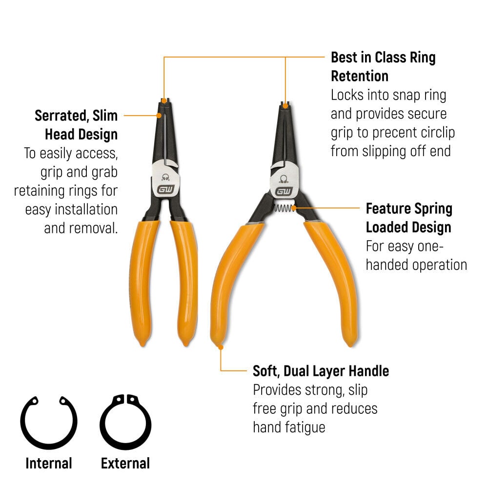 GEARWRENCH Fixed Joint Internal External Snap Ring Pliers Set 4 Pieces, large image number 2