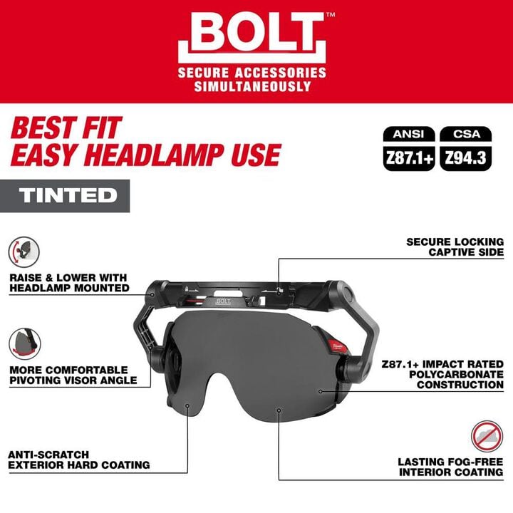 Milwaukee BOLT Eye Visor Tinted Dual Coat Lens Compatible with Safety Helmets & Hard Hats, large image number 3