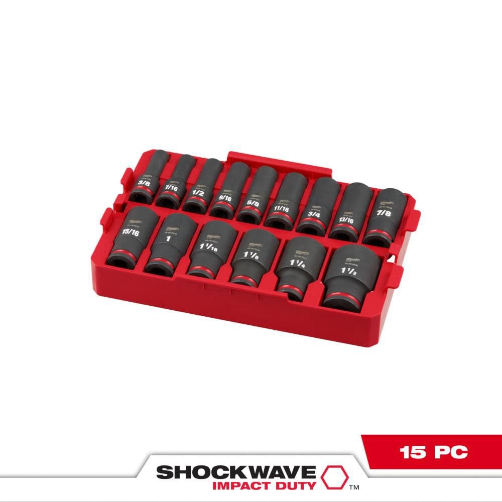 Milwaukee Shockwave Impact Duty Socket 1 2 Dr 15pc Sae Tray Set 49 66 6817 - Image 2