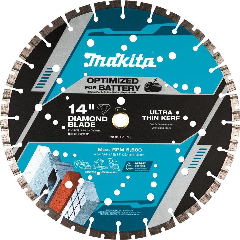 Makita Promotional Thin Kerf 14 Inch Segmented Turbo Rim Diamond Blade for Reinforced Concrete and Brick, large image number 1