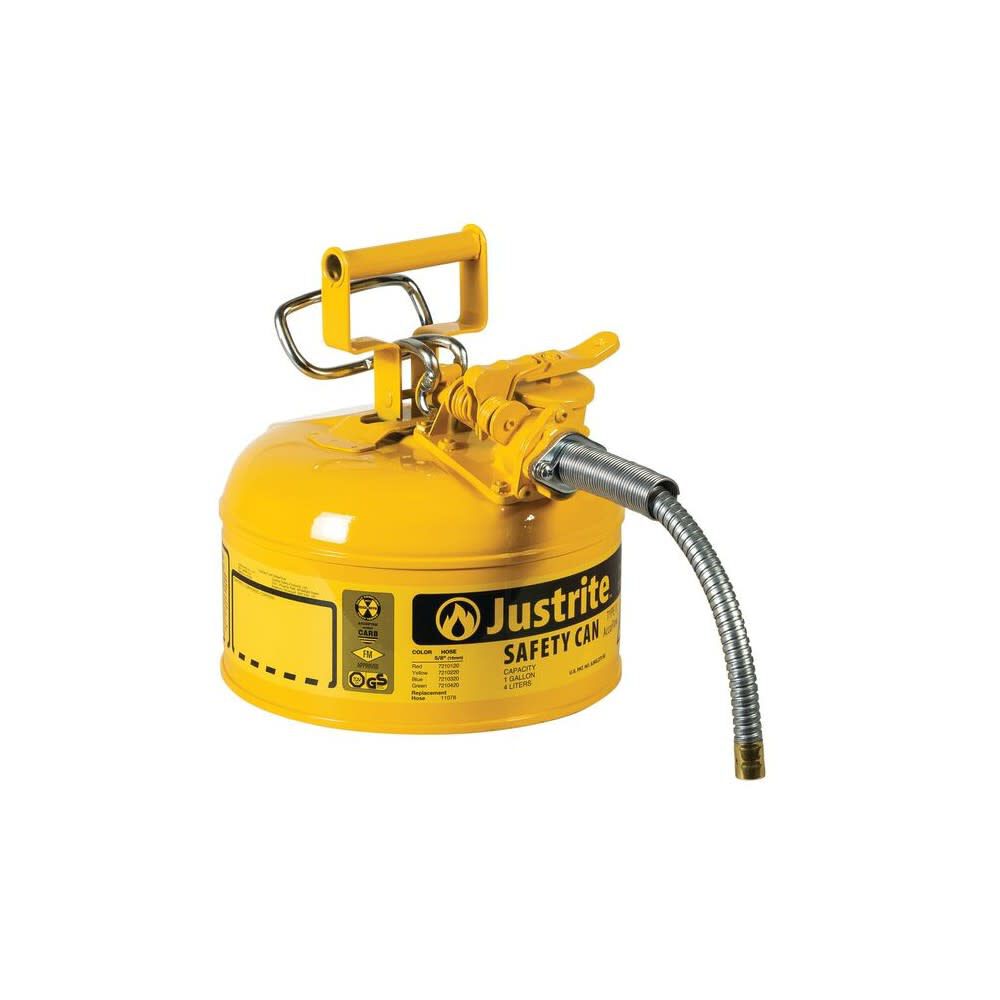 Justrite 1 Gallon Steel Safety Yellow Diesel Fuel Can Type 2 – 7210220
