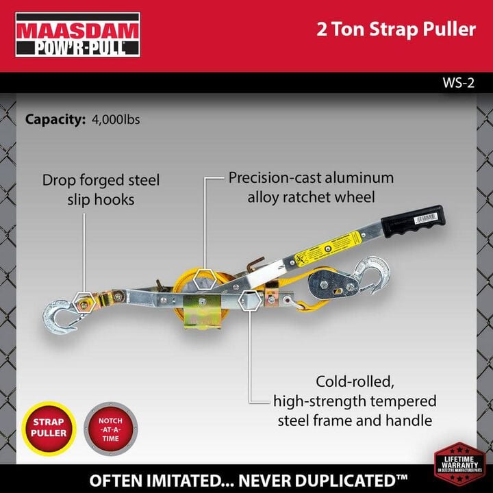 Maasdam Pow'R-Pull 2 Ton 12 Ft Strap Puller, large image number 1