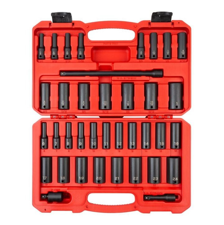Tekton 3/8 Inch Deep 6 Point Impact Socket Set, 37 Piece (1/4-1 Inch, 6-24 mm), large image number 0