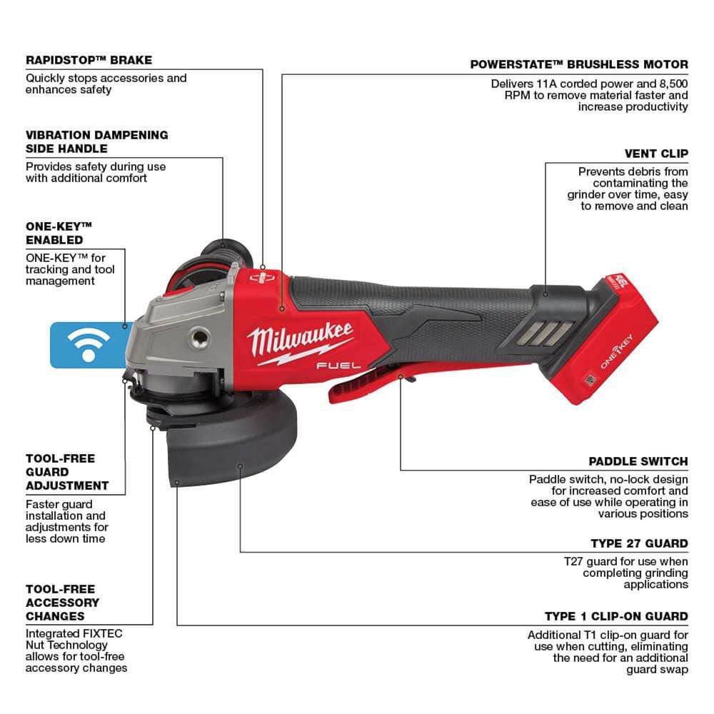 Milwaukee M18 Fuel 4 1 2inch 5inch Braking Grinder Paddle Switch No Lock Bare Tool 2882 20 - Image 3