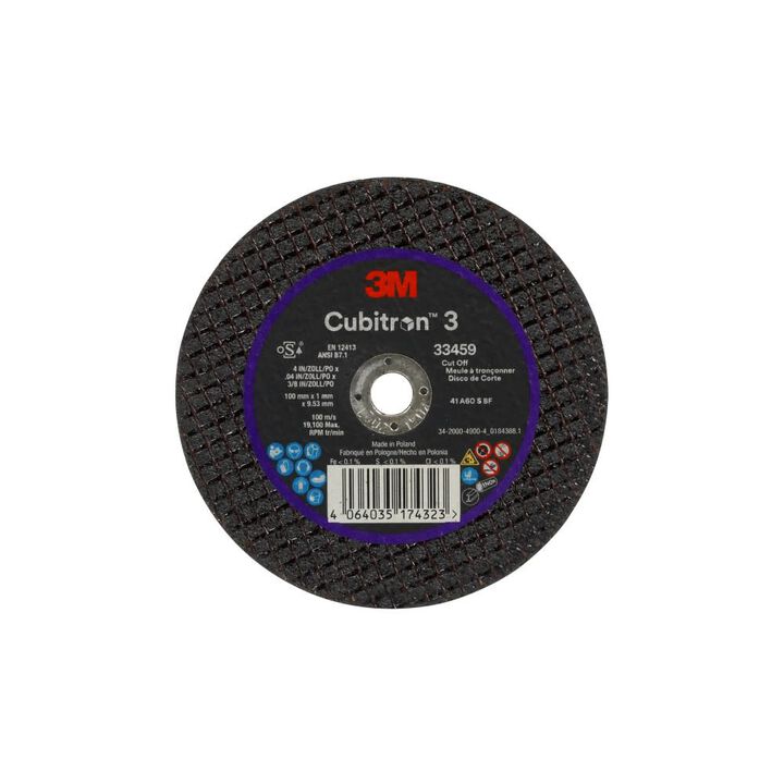 3M Cubitron 3 100 mm x 1 mm x 9.53 mm Ceramic Cut-Off Wheel, 5 Pack