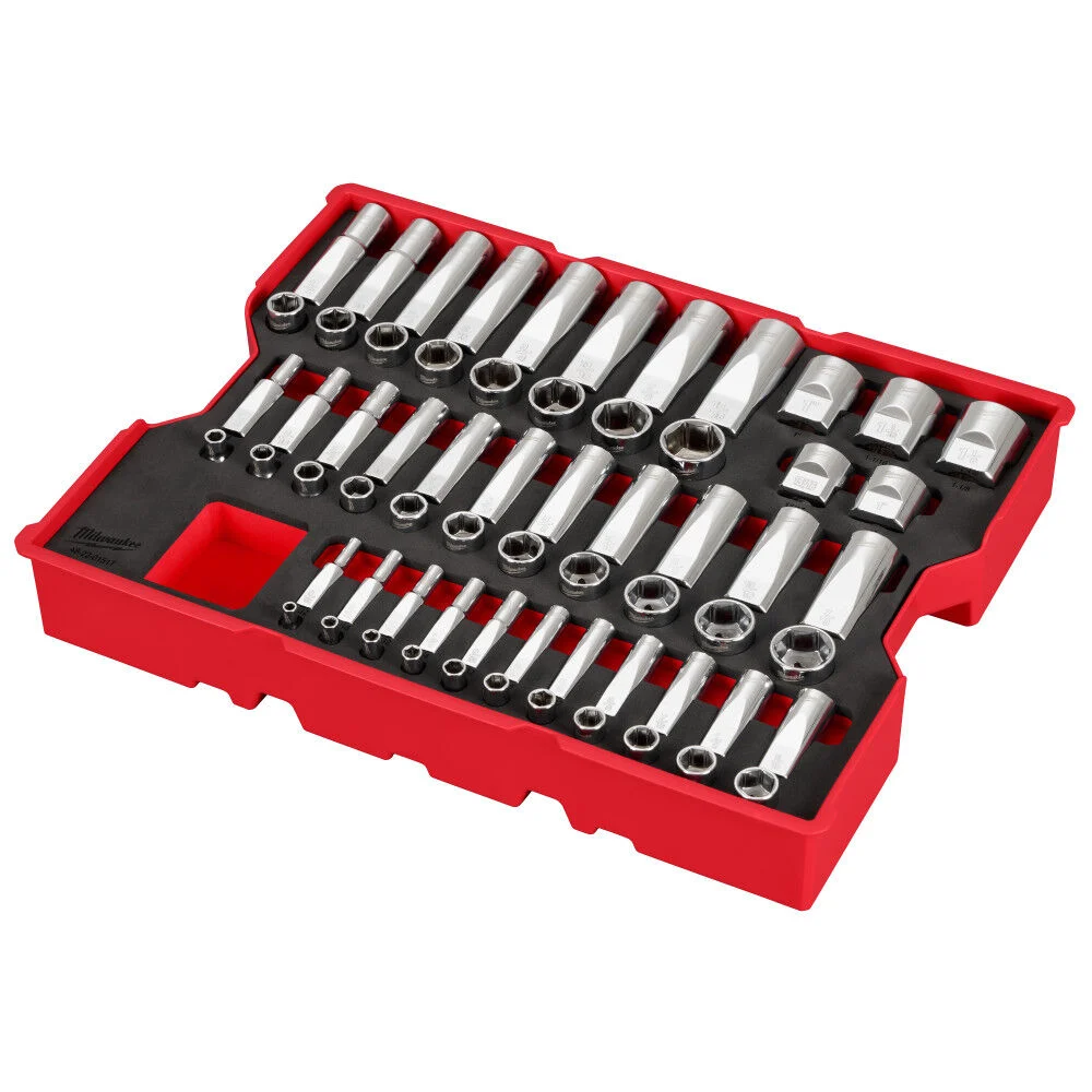 Milwaukee 1/4 Inch, 3/8 Inch, & 1/2 Inch Drive SAE Socket Set with Tray for PACKOUT Drawers 65 Pieces, large image number 1