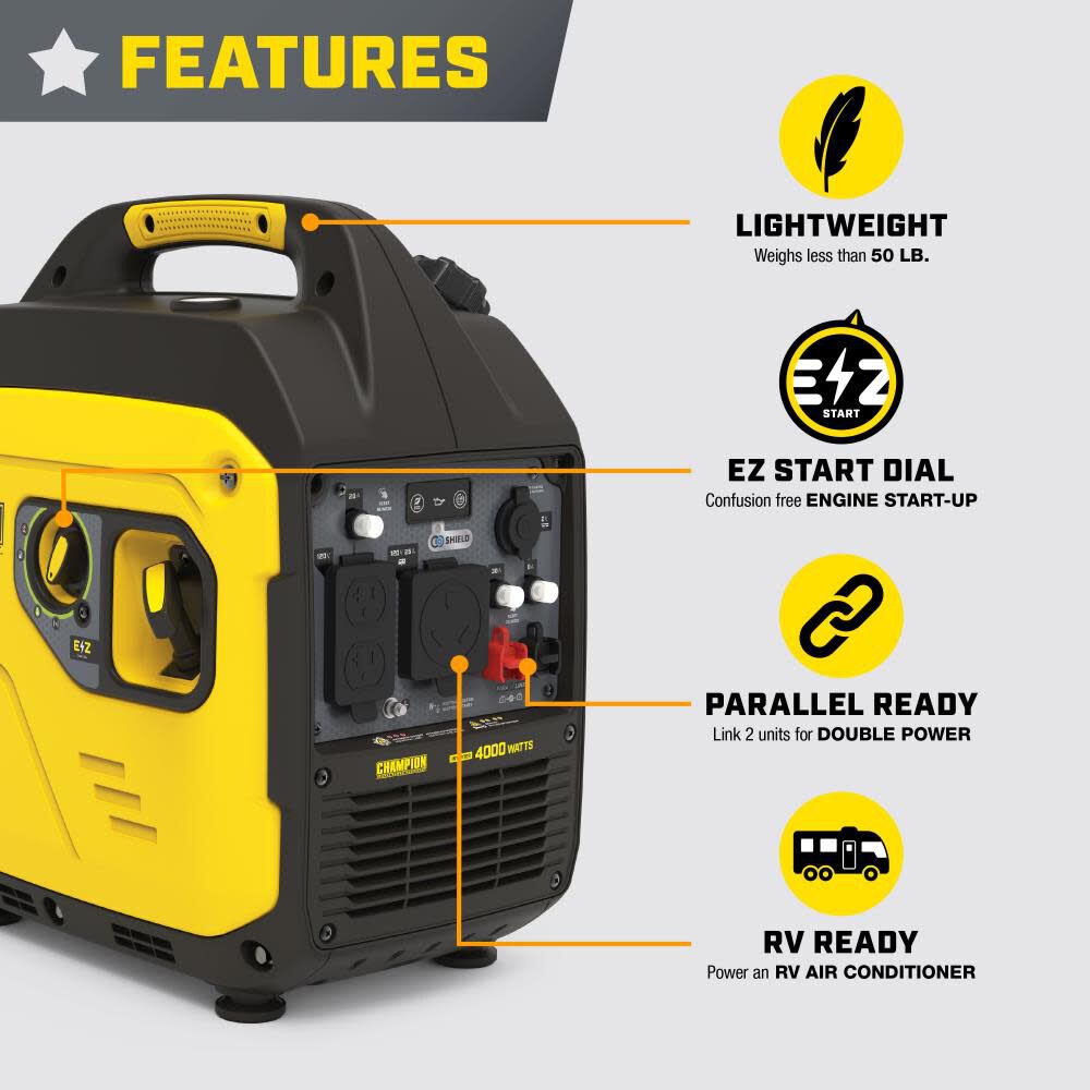 Champion Power Equipment 4,000 Watt Gas Powered 49-State Portable Inverter Generator with CO Shield, large image number 4
