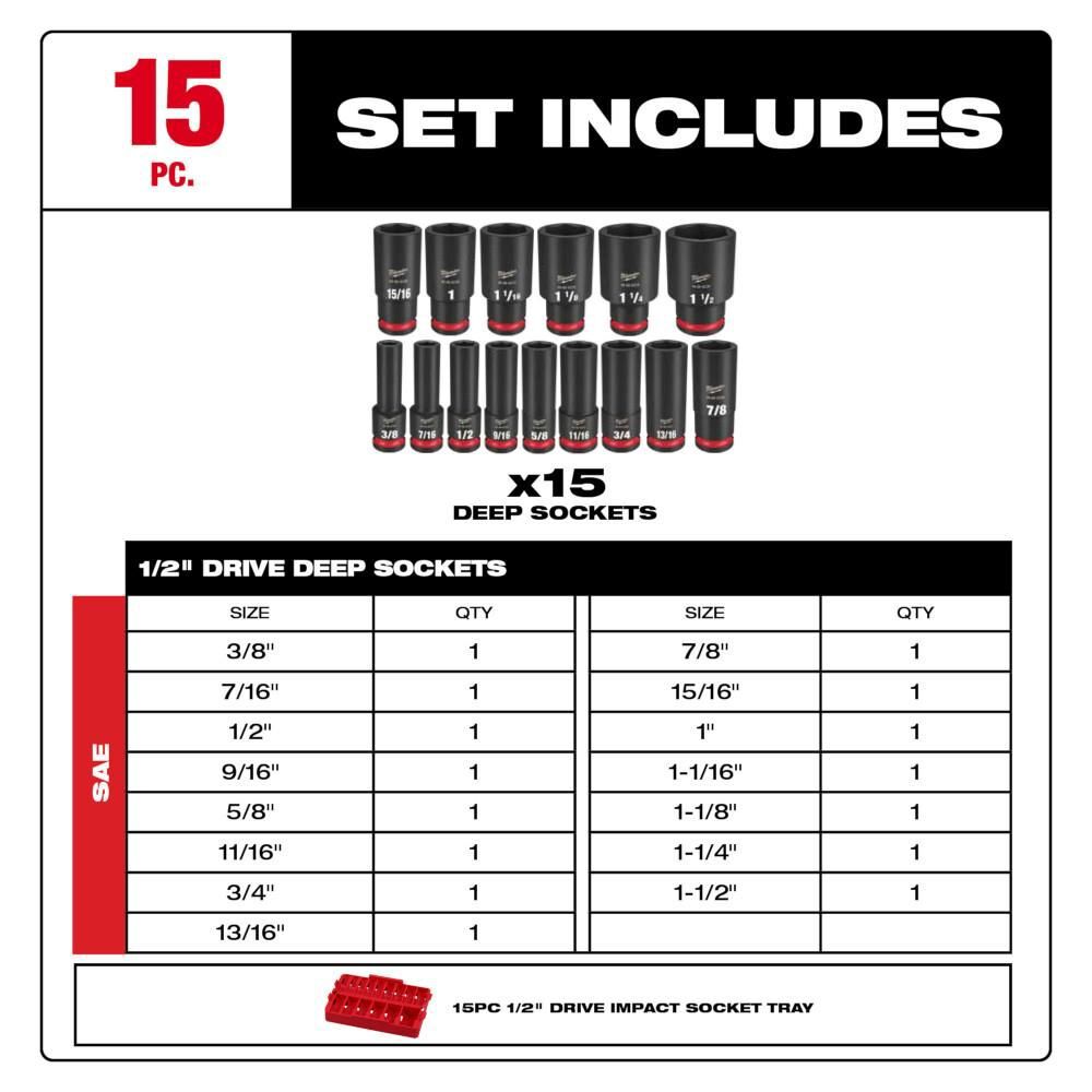 Milwaukee SHOCKWAVE Impact Duty Socket 1/2 Dr 15pc SAE Tray Set, large image number 4