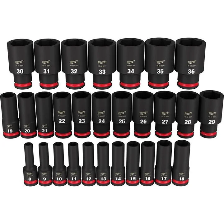 Milwaukee Impact Socket 1/2in Drive Metric Deep 6 Point 29pc