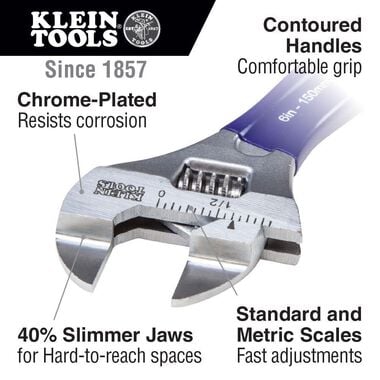 Klein Tools Slim-Jaw Adjustable Wrench 4in, large image number 1
