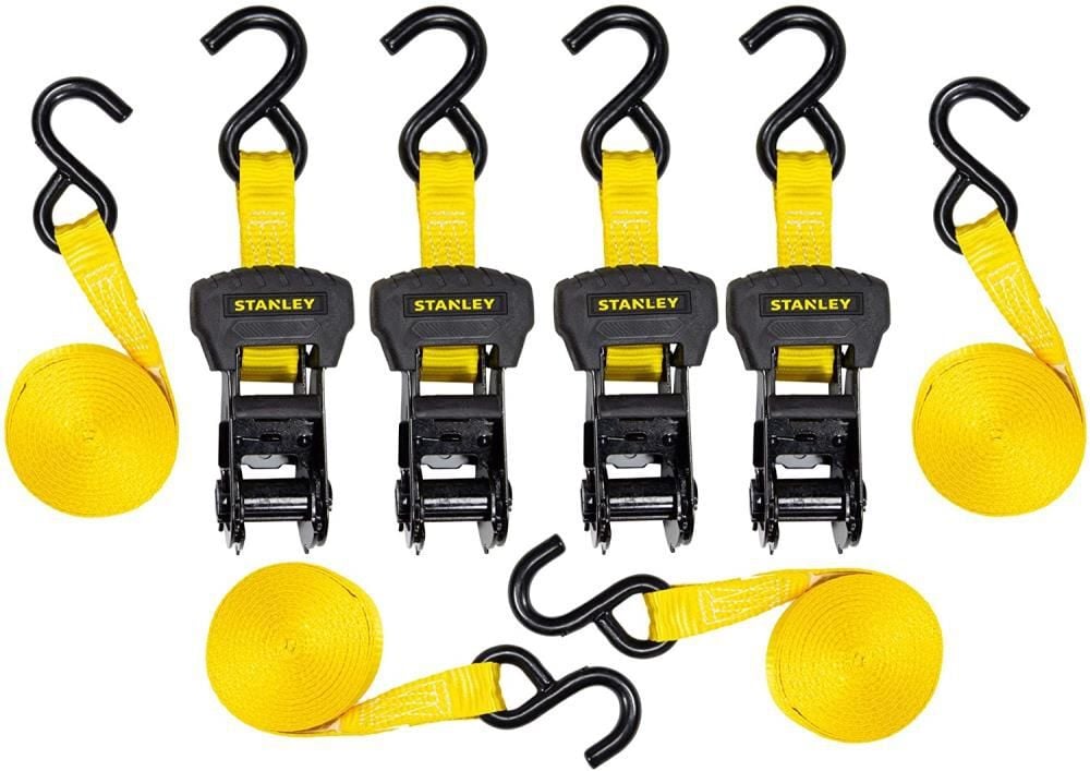Stanley S1006 Ratchet Tie Down Straps 1in x 14' Medium Cargo Hauling 3000 lbs Break Strength 4pk, large image number 1