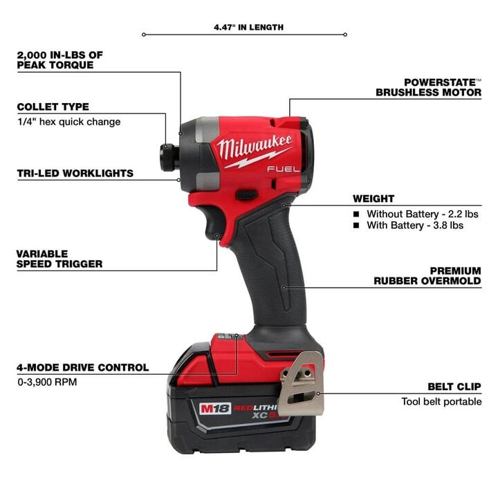 Milwaukee M18 FUEL 1/2 Inch Hammer Drill, 1/4 Inch Impact Driver & Blower Combo Kit Bundle, large image number 3