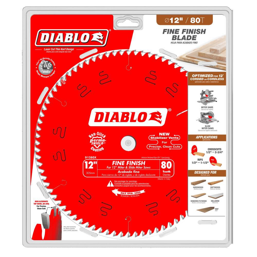 Diablo Tools 12 inch x 80 Tooth Hi-ATB Fine Finish Miter Saw Blade with 1 inch Arbor, large image number 2