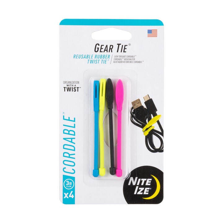 Nite Ize Gear Tie Cordable Twist Tie 3 Inch Assorted Colors 4 Pack
