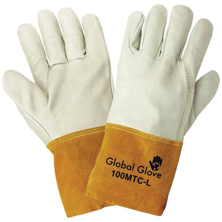 Global Glove Premium Grain Cowhide Mig/Tig Leather Beige Welder Gloves, Large