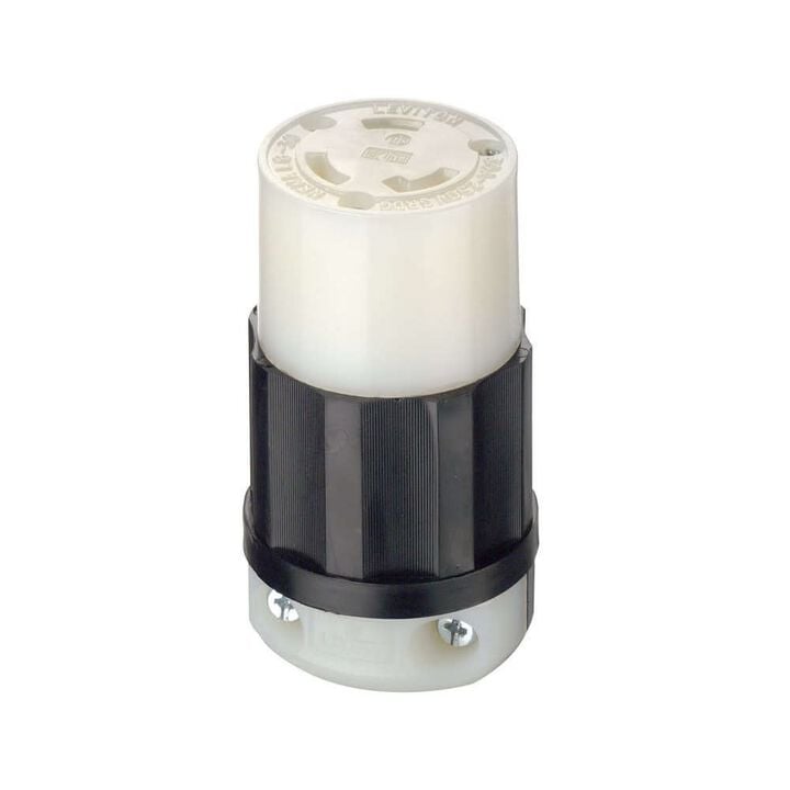 Leviton 30A 125/250V Black & White Grounded Locking Connector, large image number 1