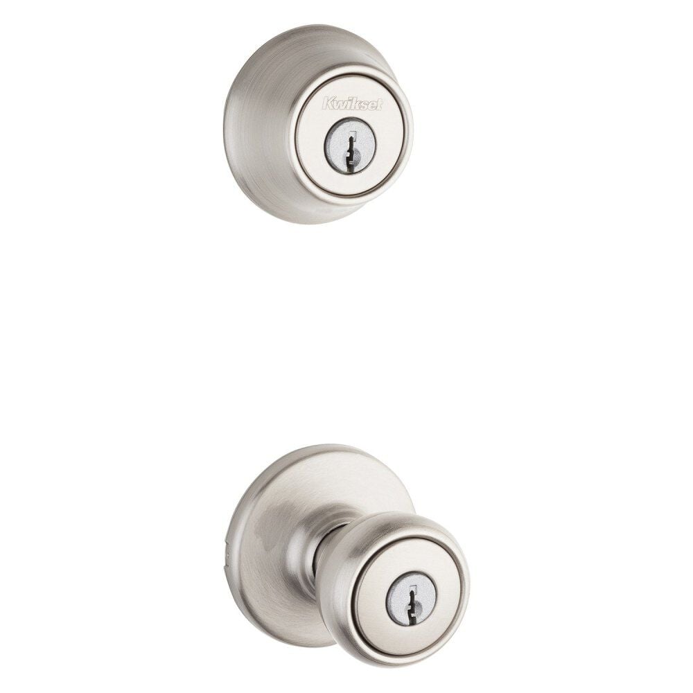 Kwikset Satin Nickel Tylo Door Knob & Single Cylinder Deadbolt Set – 96900-376