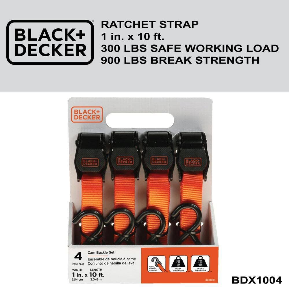 Black and Decker 1 Inch x 10 Ft Cam Buckle Tie Downs 4 Pieces, large image number 7