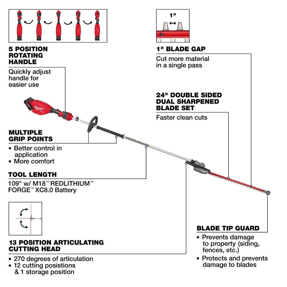 Milwaukee M18 FUEL Extended Pole Articulating Hedge Trimmer Kit, large image number 6