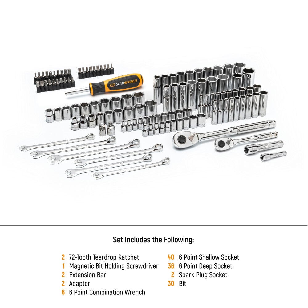 GEARWRENCH 1/4 Inch, 3/8 Inch SAE/MM Mechanics Hand Tool Set, 121 Piece, large image number 2
