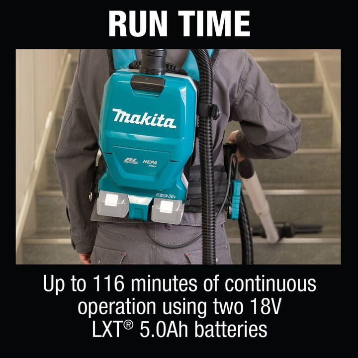 Makita 18V X2 (36V) LXT 1/2 Gallon HEPA Backpack Dry Vacuum (Bare Tool), large image number 9