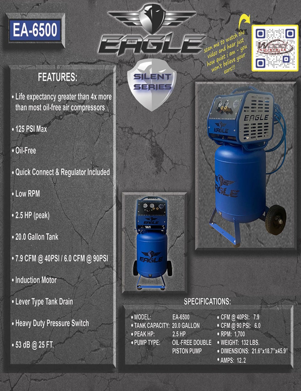 Eagle Compressor Silent Series 20 Gallon Electric Portable Air Compressor, large image number 3