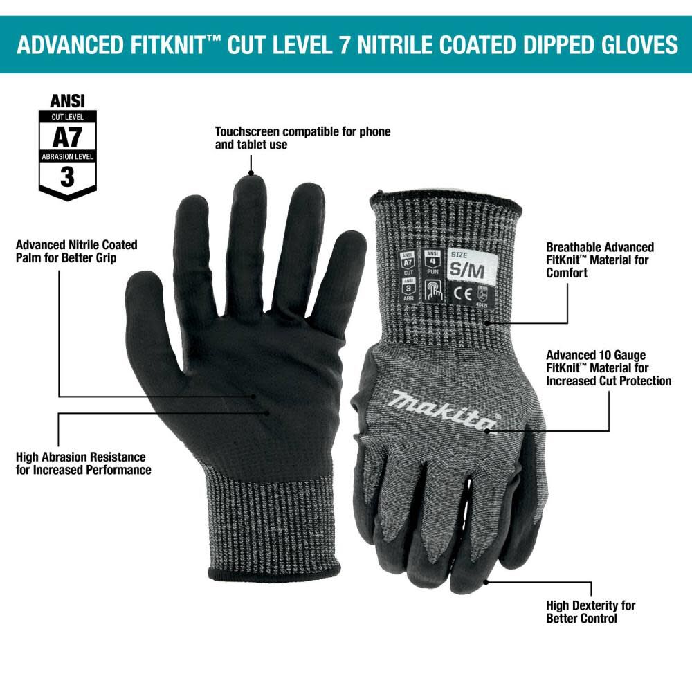 Makita Advanced FitKnit Gloves Cut Level 7 Nitrile Coated Dipped, large image number 9