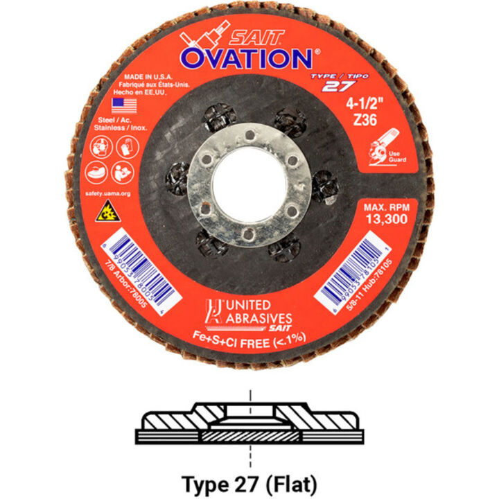 United Abrasives Ovation 4-1/2 Inch Type 27 High Density Flap Disc, large image number 1