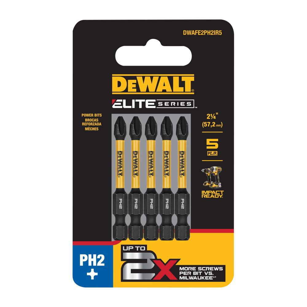 DEWALT Elite Series 2-1/4 Inch PH2 Bits, 5 Pieces, large image number 6