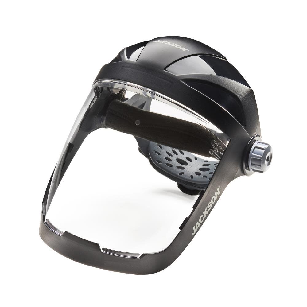 Jackson Safety Lightweight QUAD500 Premium Multipurpose Face Shield with Ratcheting Headgear Clear Tint Anti-Fog Coating Black, large image number 1
