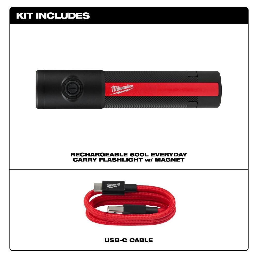 Milwaukee Everyday Carry Flashlight with Magnet Rechargeable 500L, large image number 2