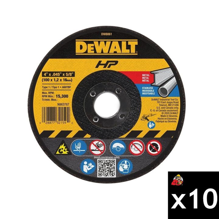 DEWALT 4 Inch x 0.045 Inch Type 1 Cut-Off Wheel Bundle, 10 Pieces, large image number 0
