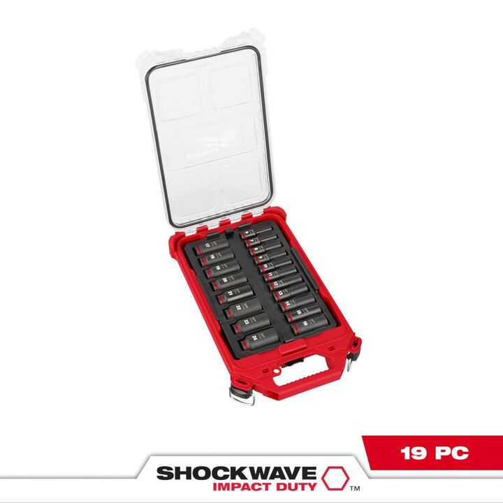 Milwaukee Promotional SHOCKWAVE Impact Duty Socket 3/8 Dr 19PC MM PACKOUT Set, large image number 1