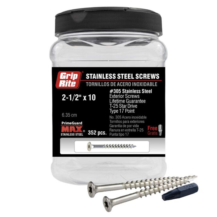 Grip Rite PrimeGuard Max Deck Screws Stainless 2-1/2in Star Drive Head 352 Screws