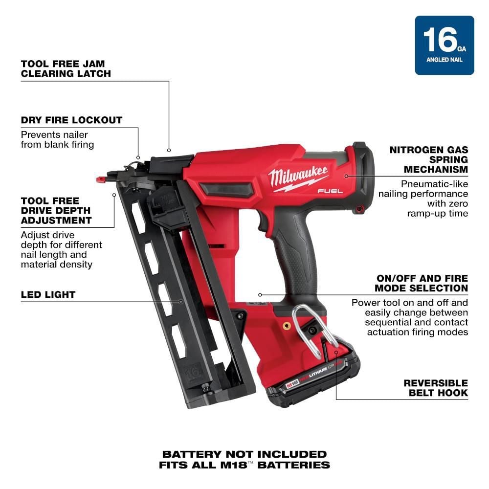 Milwaukee M18 FUEL 16 Gauge Angled Finish Nailer Kit, large image number 7