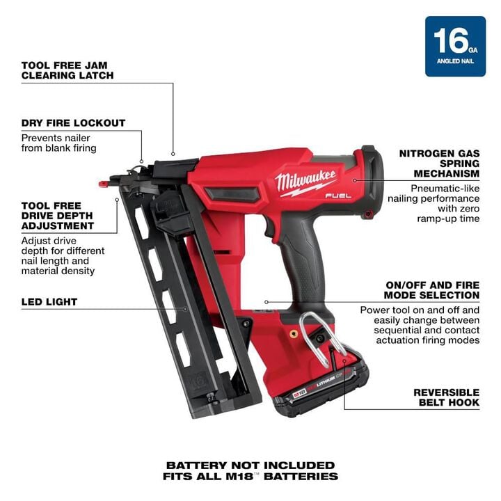 Milwaukee M18 FUEL 16 Gauge Angled Finish Nailer Kit, large image number 6