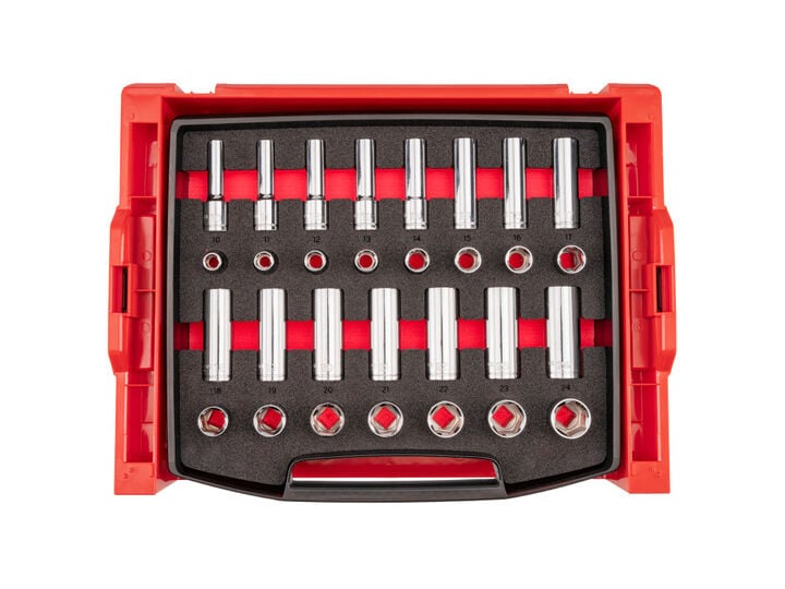 Tekton 1/2 Inch Shallow and Deep 6 Point Sockets, Drawer, 10 - 24 mm, 30 Pieces, large image number 0